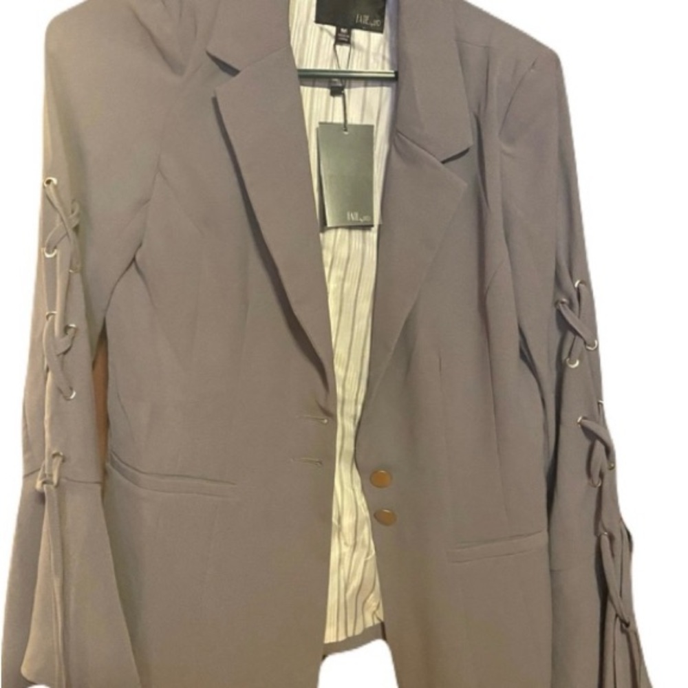 Gray Tailored Blazer with Ruching Sleeves